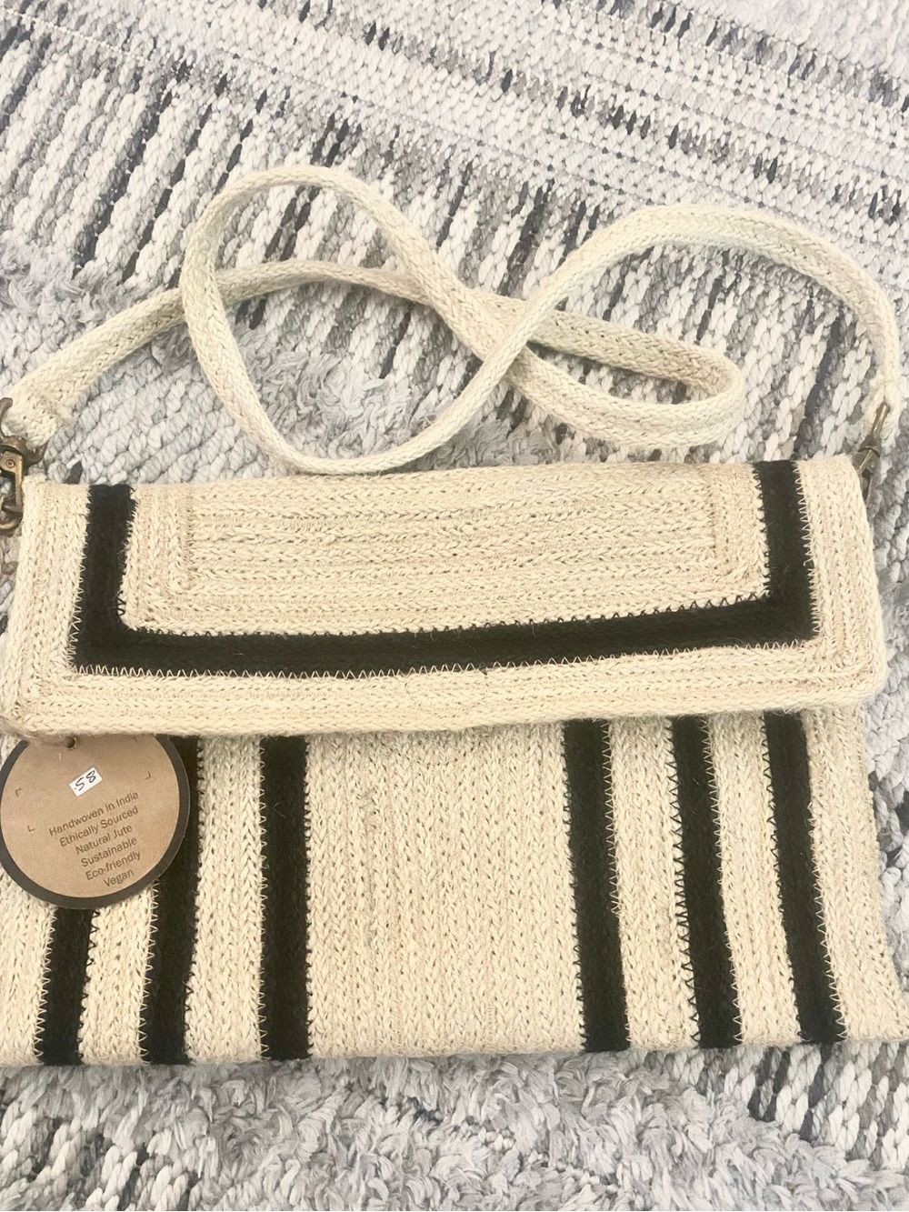 Natural Jute Hand Woven Eco Friendly Crossbody Bag/ Clutch by Joy Susan NWT